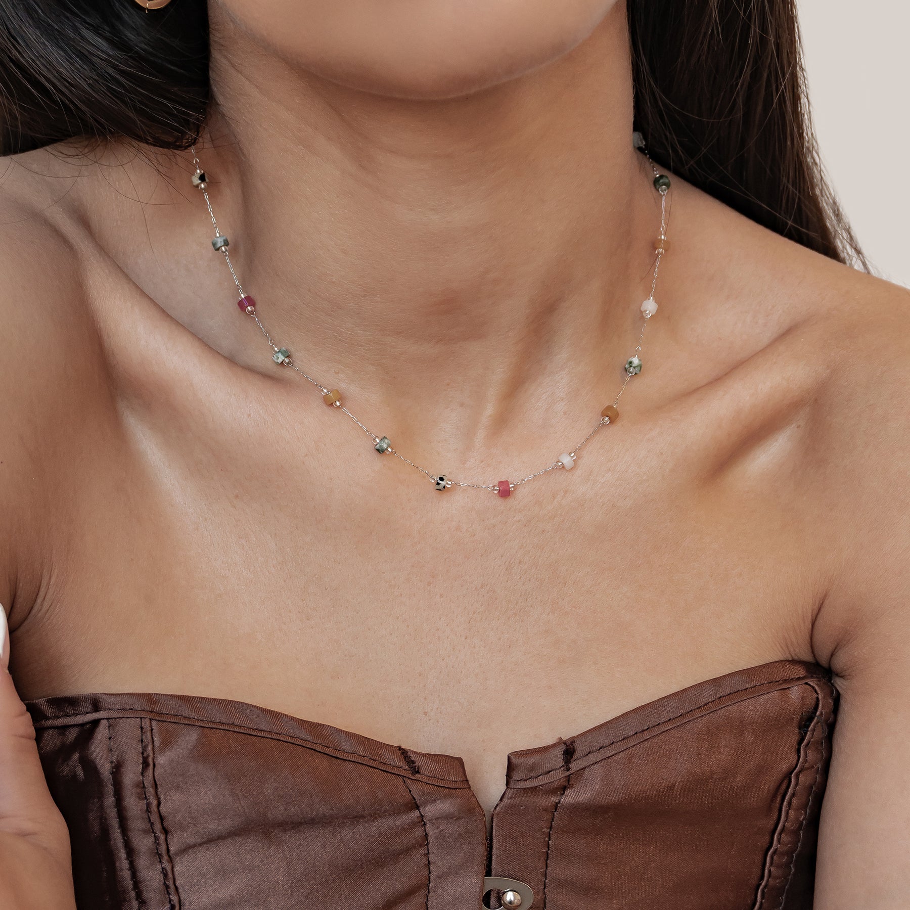 Collar Cuentas Multicolor Tonos Tierra Waterproof