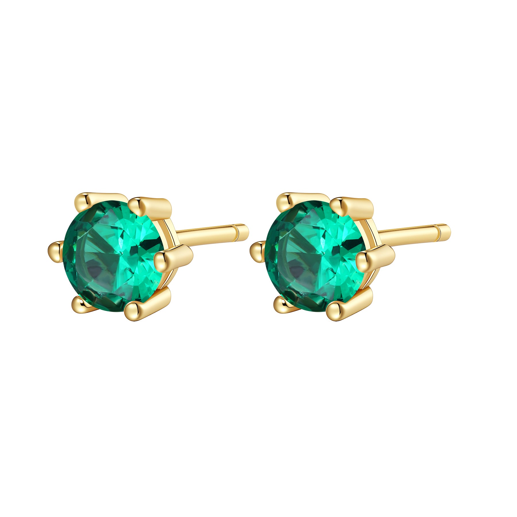 Emerald Gemstone Stud Earrings Sterling Silver