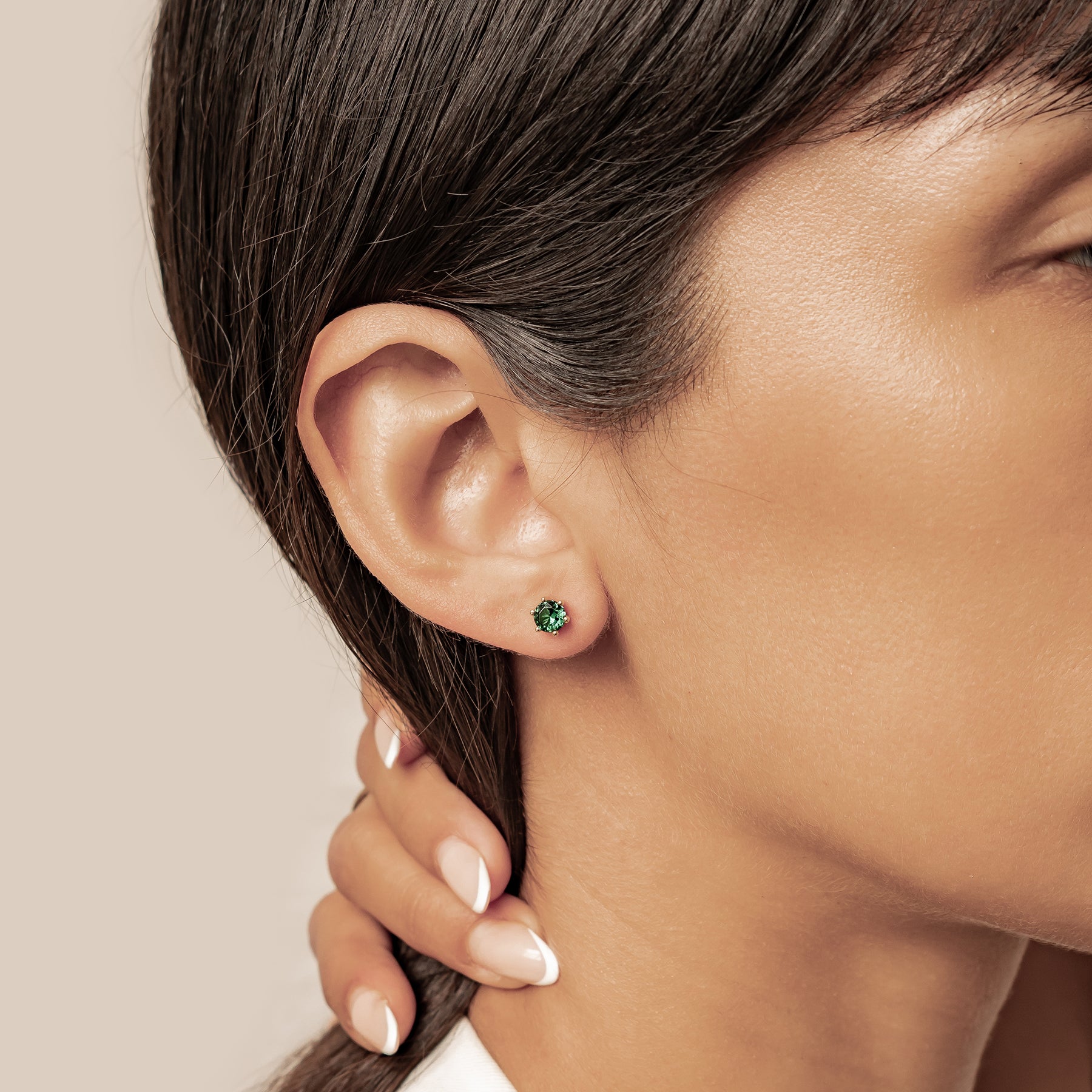 Emerald Gemstone Stud Earrings Sterling Silver