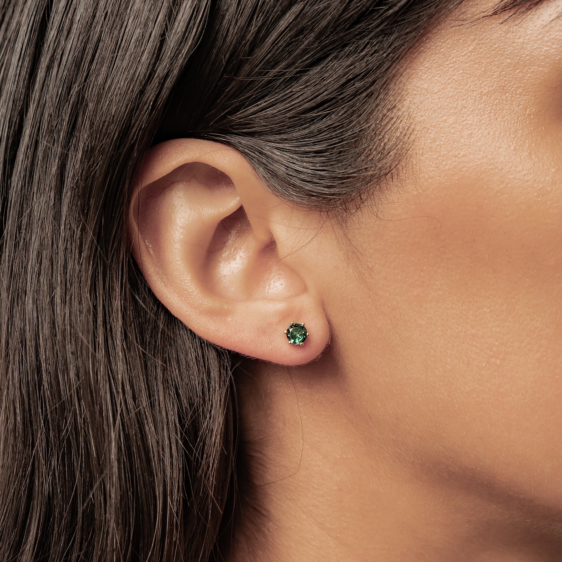 Emerald Gemstone Stud Earrings Sterling Silver