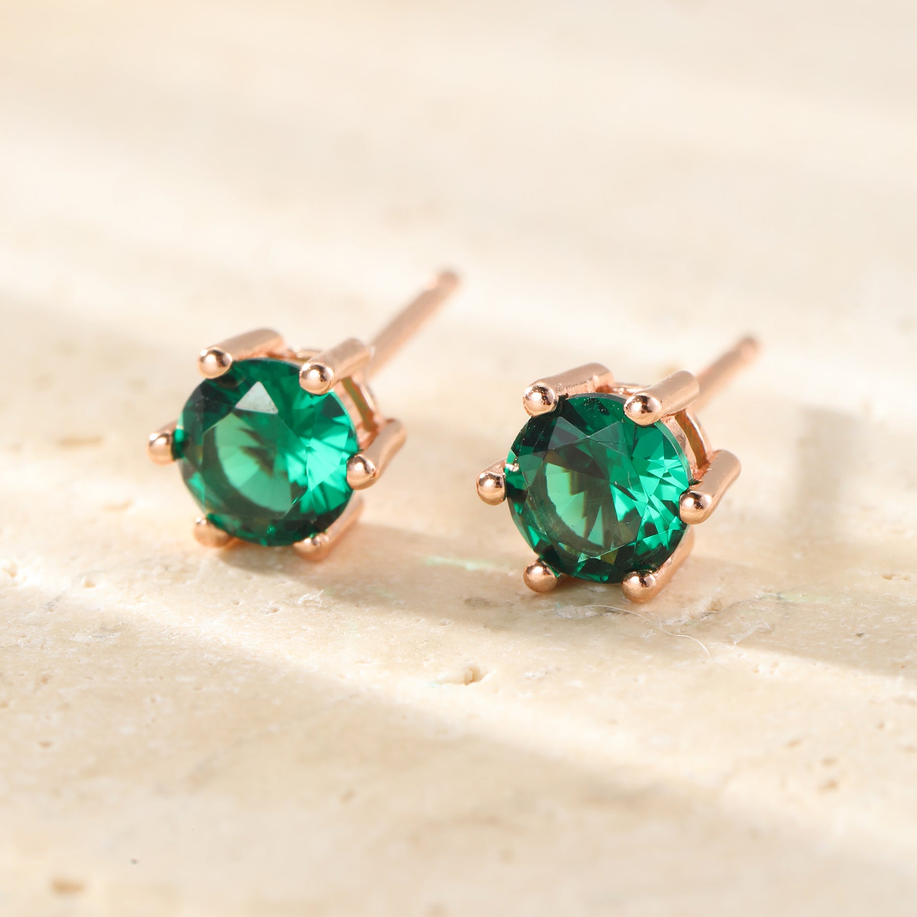 Emerald Gemstone Stud Earrings Sterling Silver
