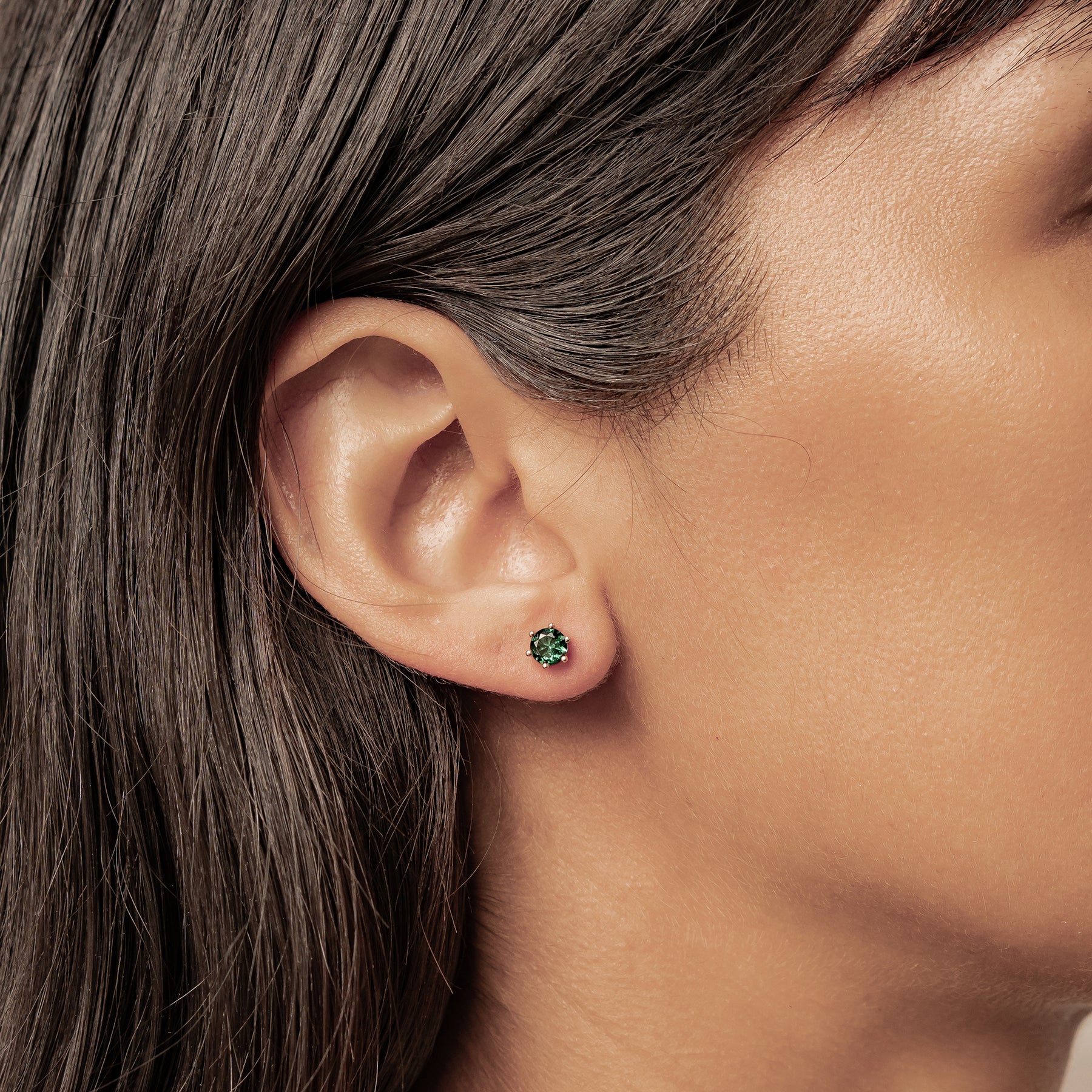 Emerald Gemstone Stud Earrings Sterling Silver