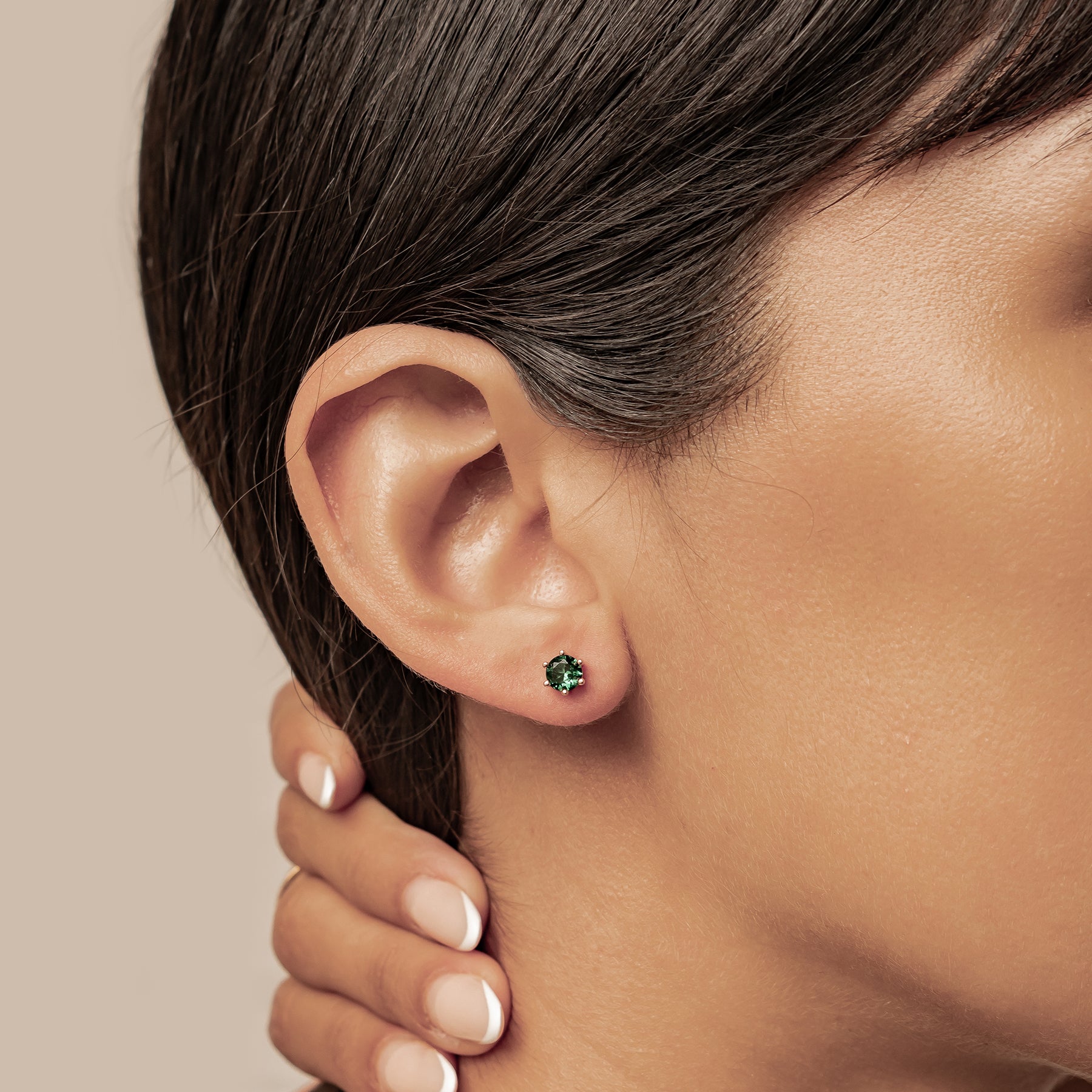 Emerald Gemstone Stud Earrings Sterling Silver