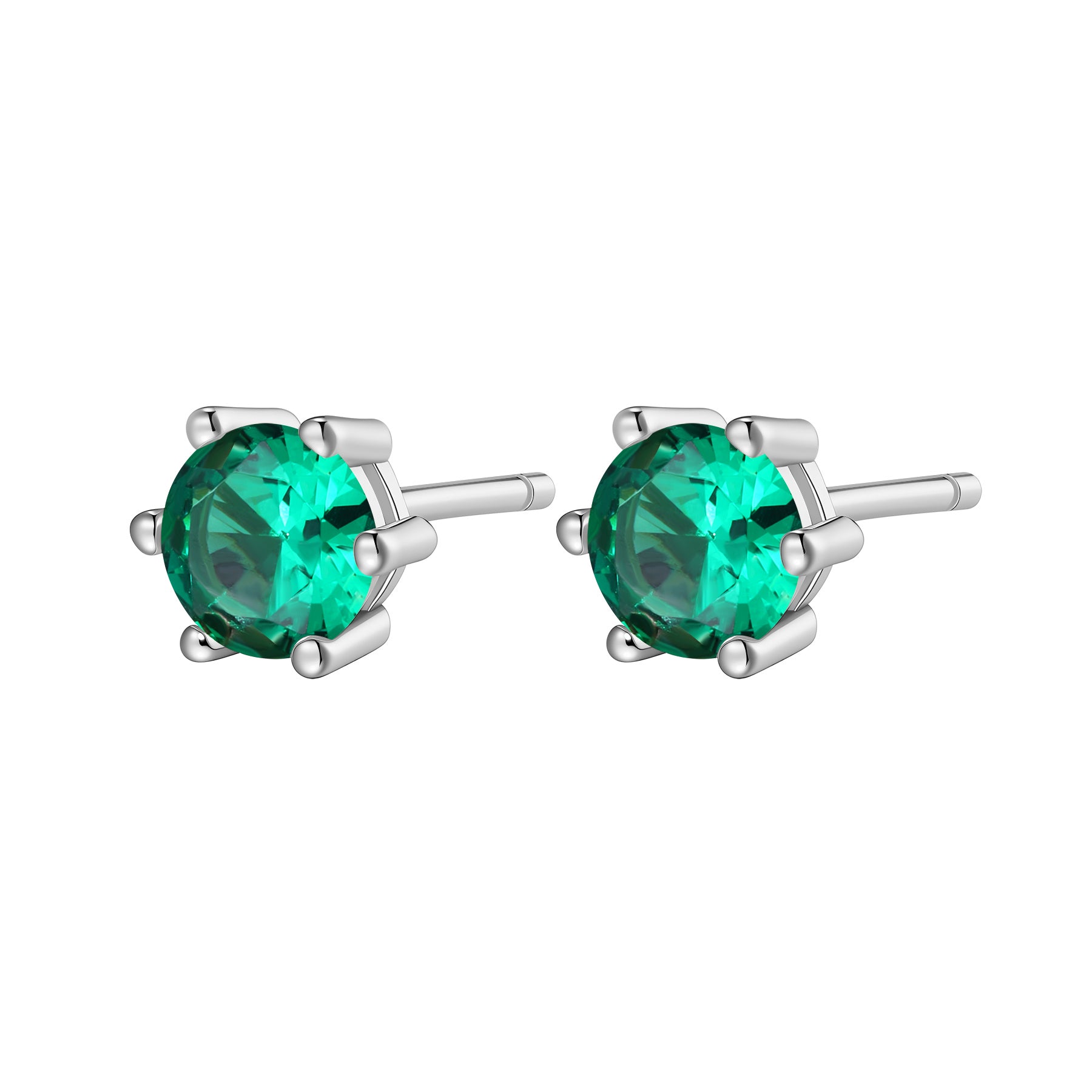 Emerald Gemstone Stud Earrings Sterling Silver