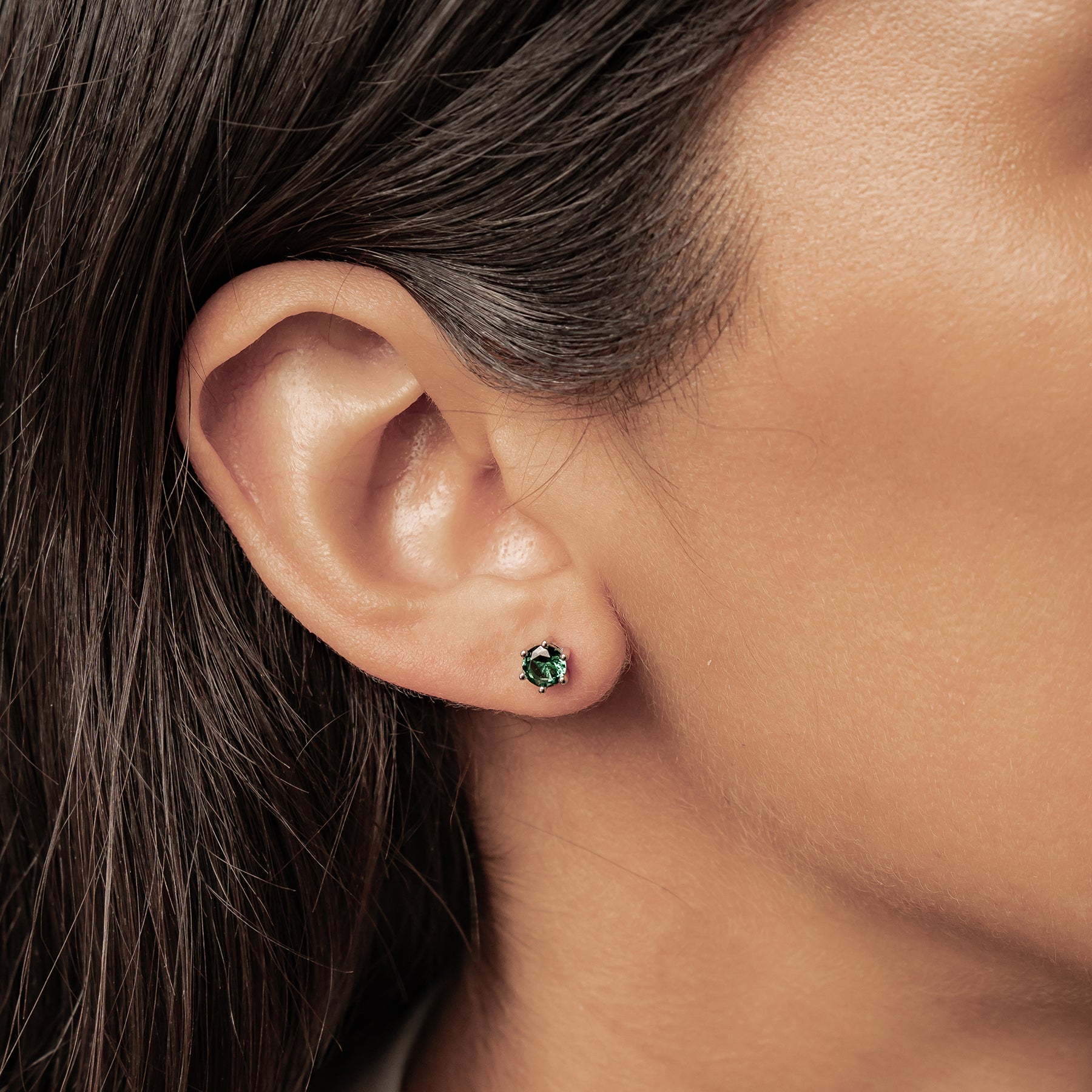 Emerald Gemstone Stud Earrings Sterling Silver