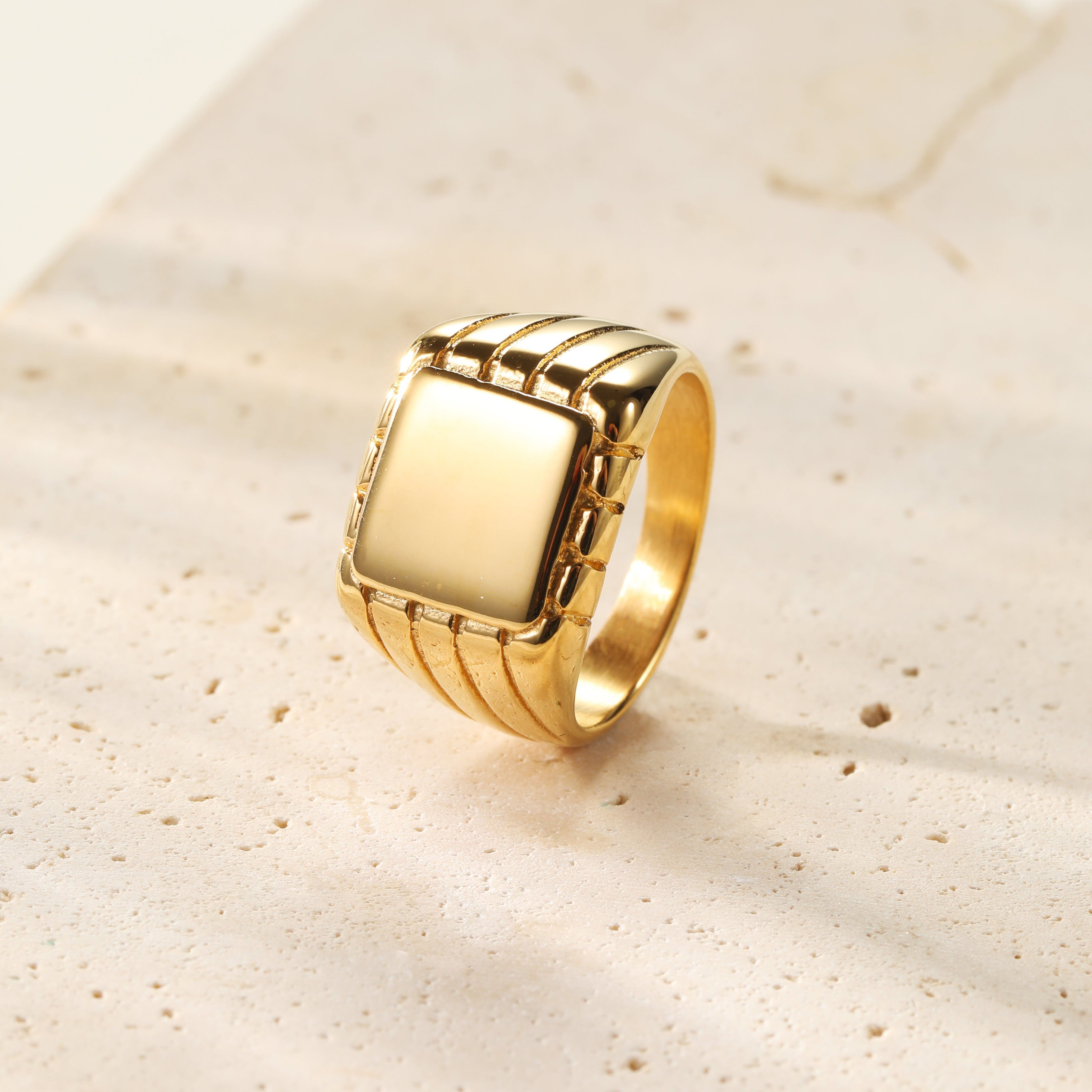 Bague Signet Carrée Gravée Homme Acier Inoxydable