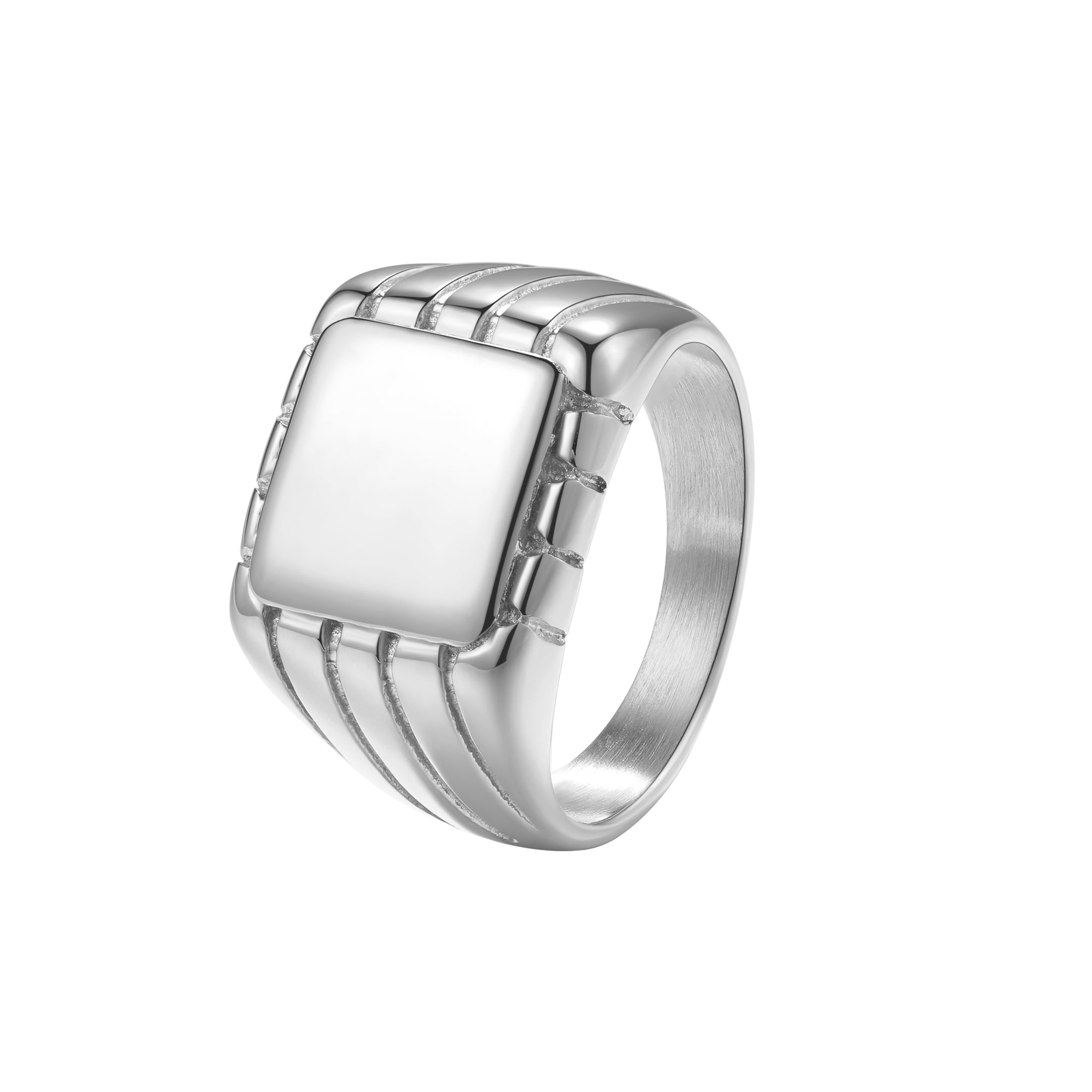 Bague Signet Carrée Gravée Homme Acier Inoxydable