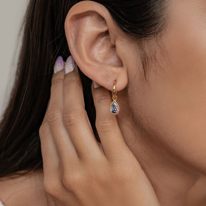 Boucles d’Oreilles Creoles Birthstone Amethyste Fevrier Argent Sterling