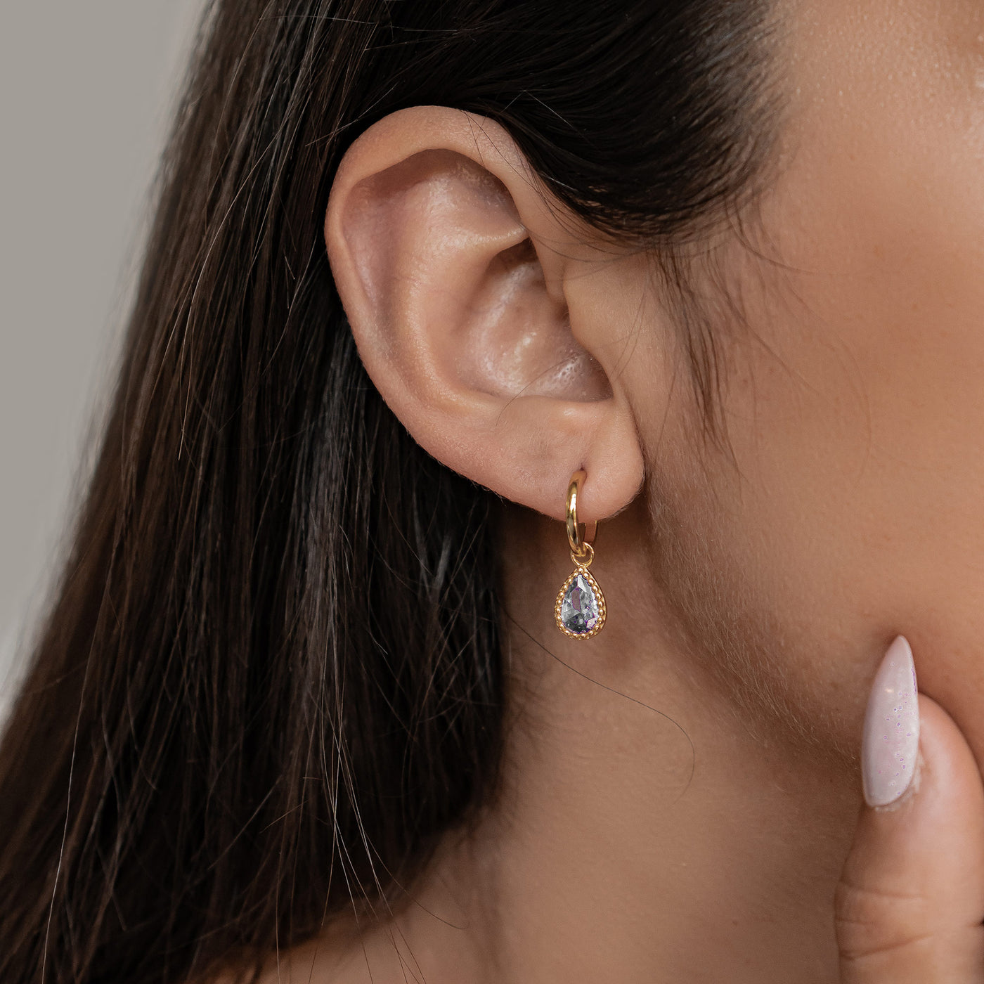Boucles d’Oreilles Creoles Birthstone Amethyste Fevrier Sterling Argent