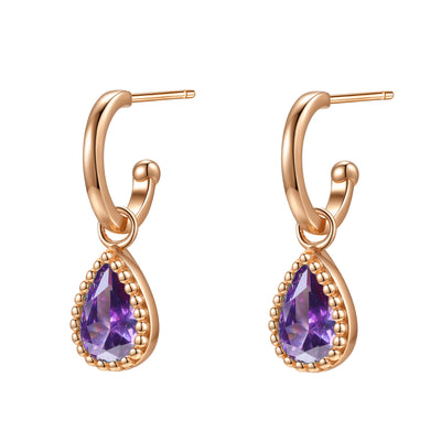 Boucles d’Oreilles Creoles Birthstone Amethyste Fevrier Sterling Argent
