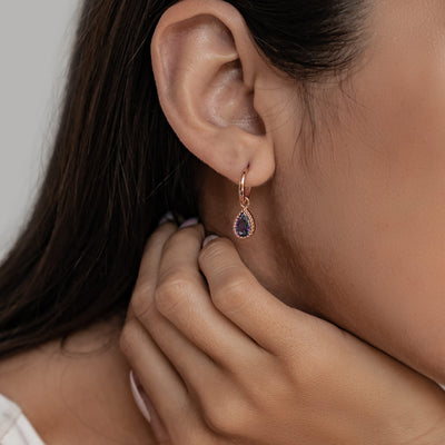 Boucles d’Oreilles Creoles Birthstone Amethyste Fevrier Sterling Argent