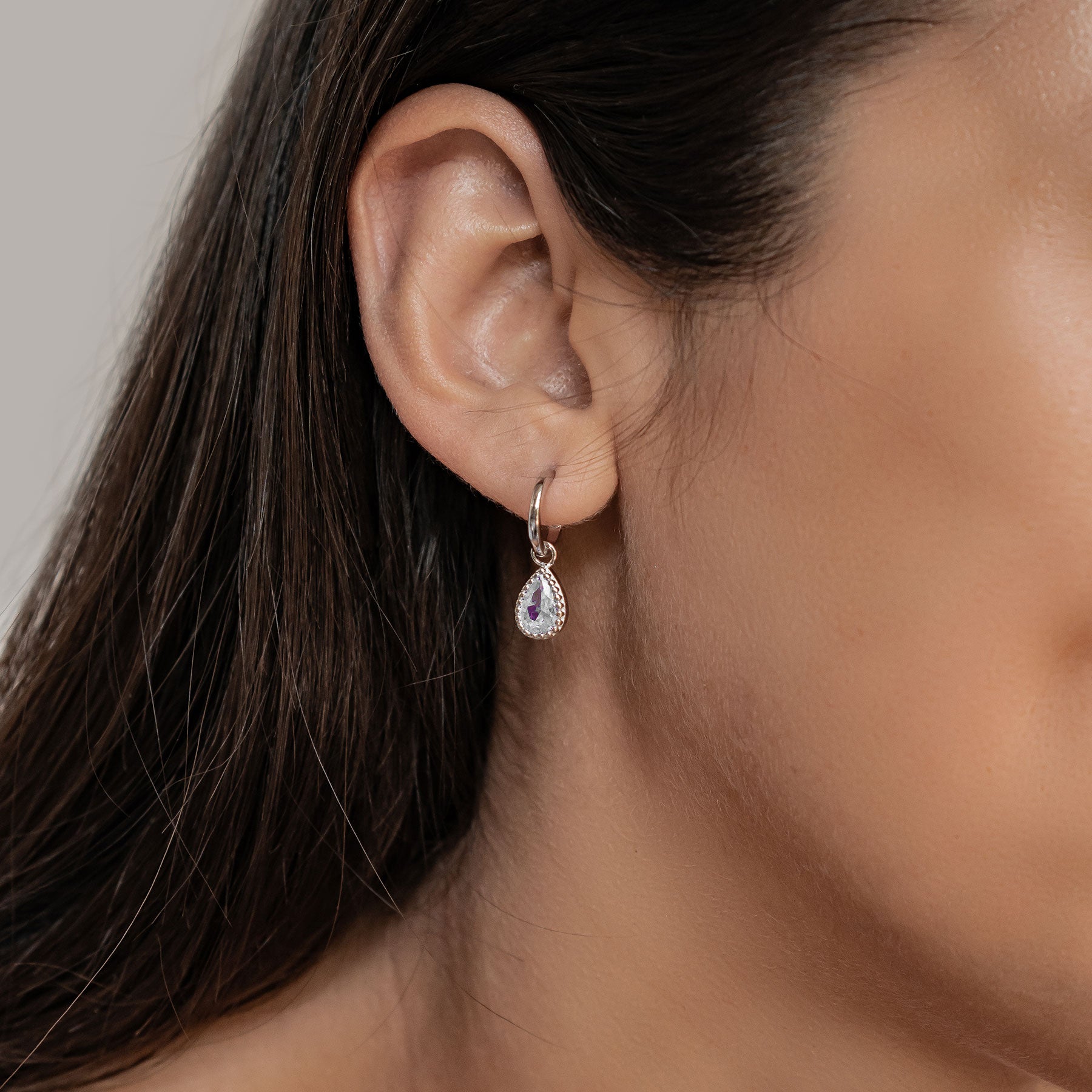 Februar Amethyst Geburtsstein Creolen Sterlingsilber