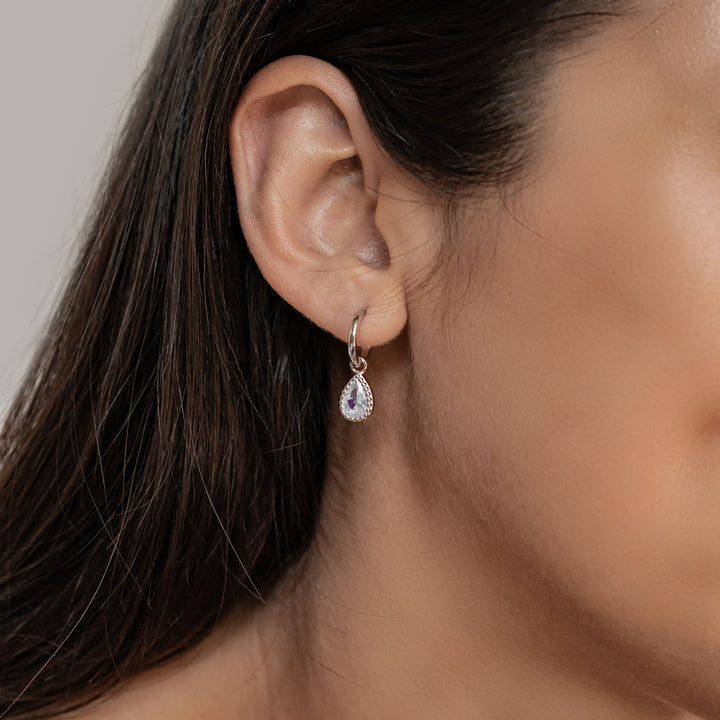 Boucles d’Oreilles Creoles Birthstone Amethyste Fevrier Argent Sterling
