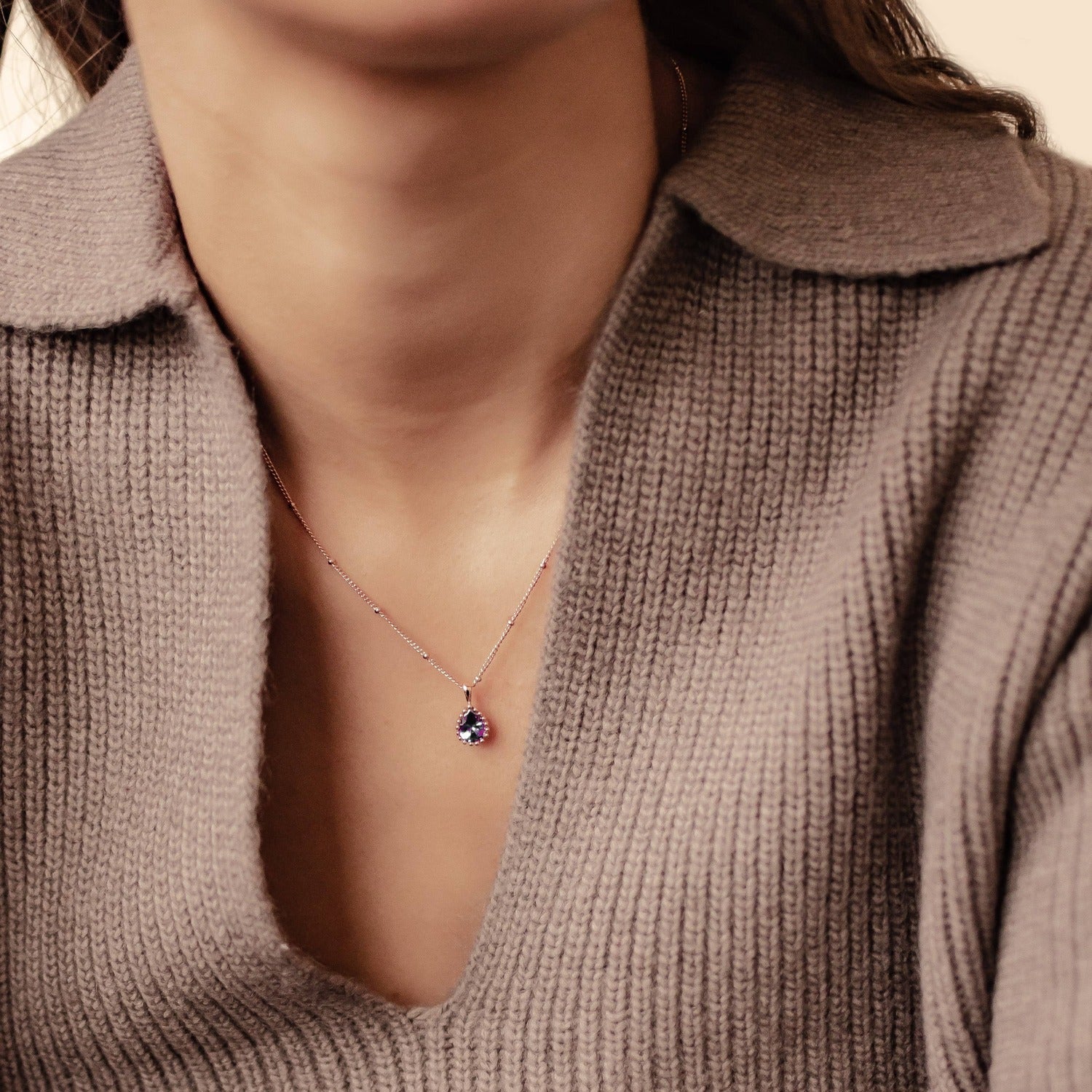 Collar Birthstone Febrero Amatista Plata de Ley 925