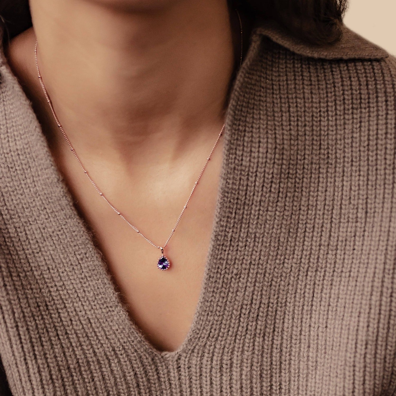 Collar Birthstone Febrero Amatista Plata de Ley 925