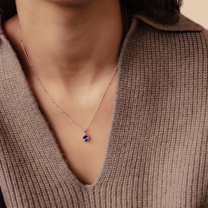 Februar Amethyst Geburtsstein Halskette Sterlingsilber