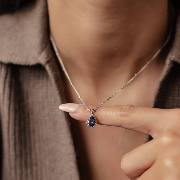Februar Amethyst Geburtsstein Halskette Sterlingsilber