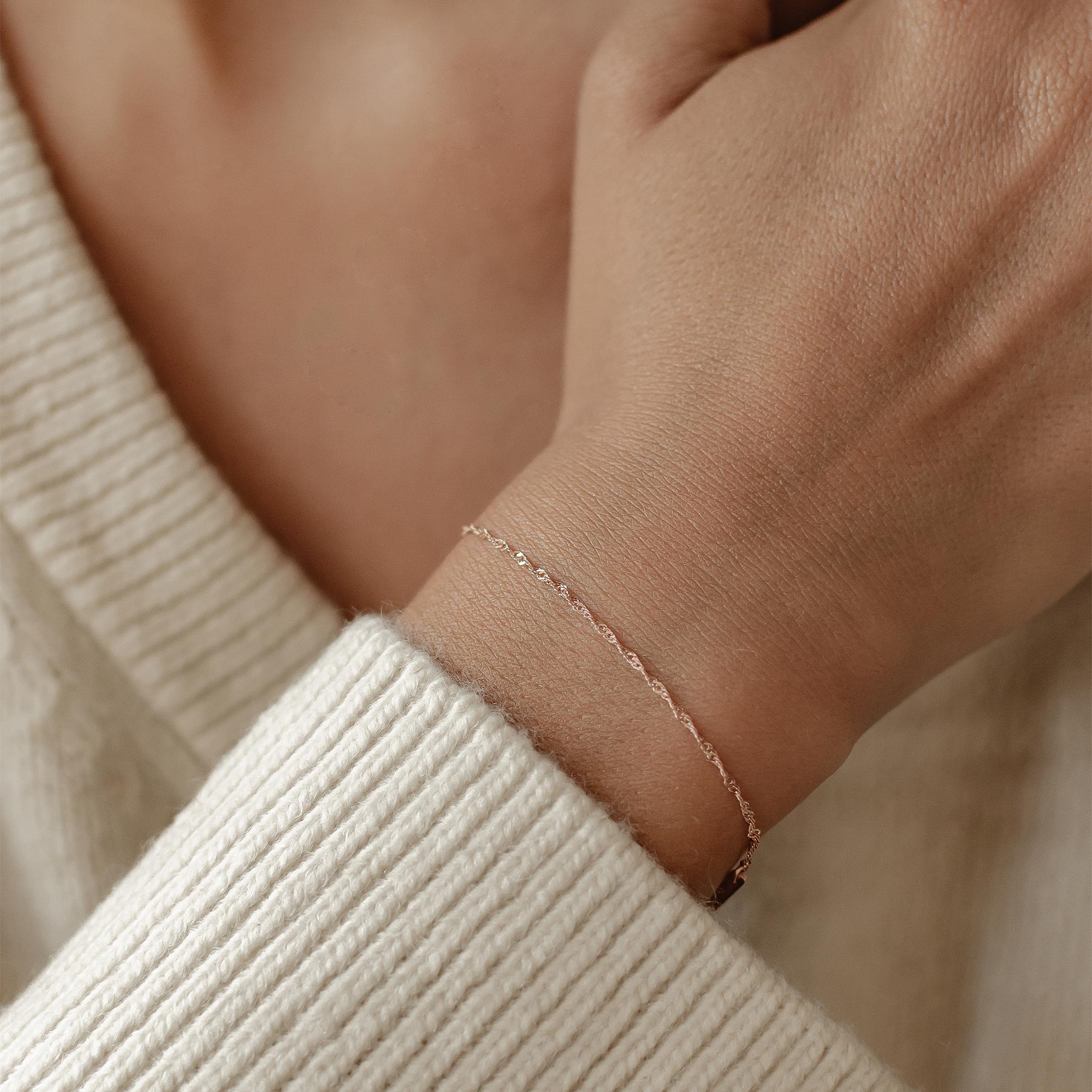 Brazalete de Cadena Fina Singapur Plata de Ley 925