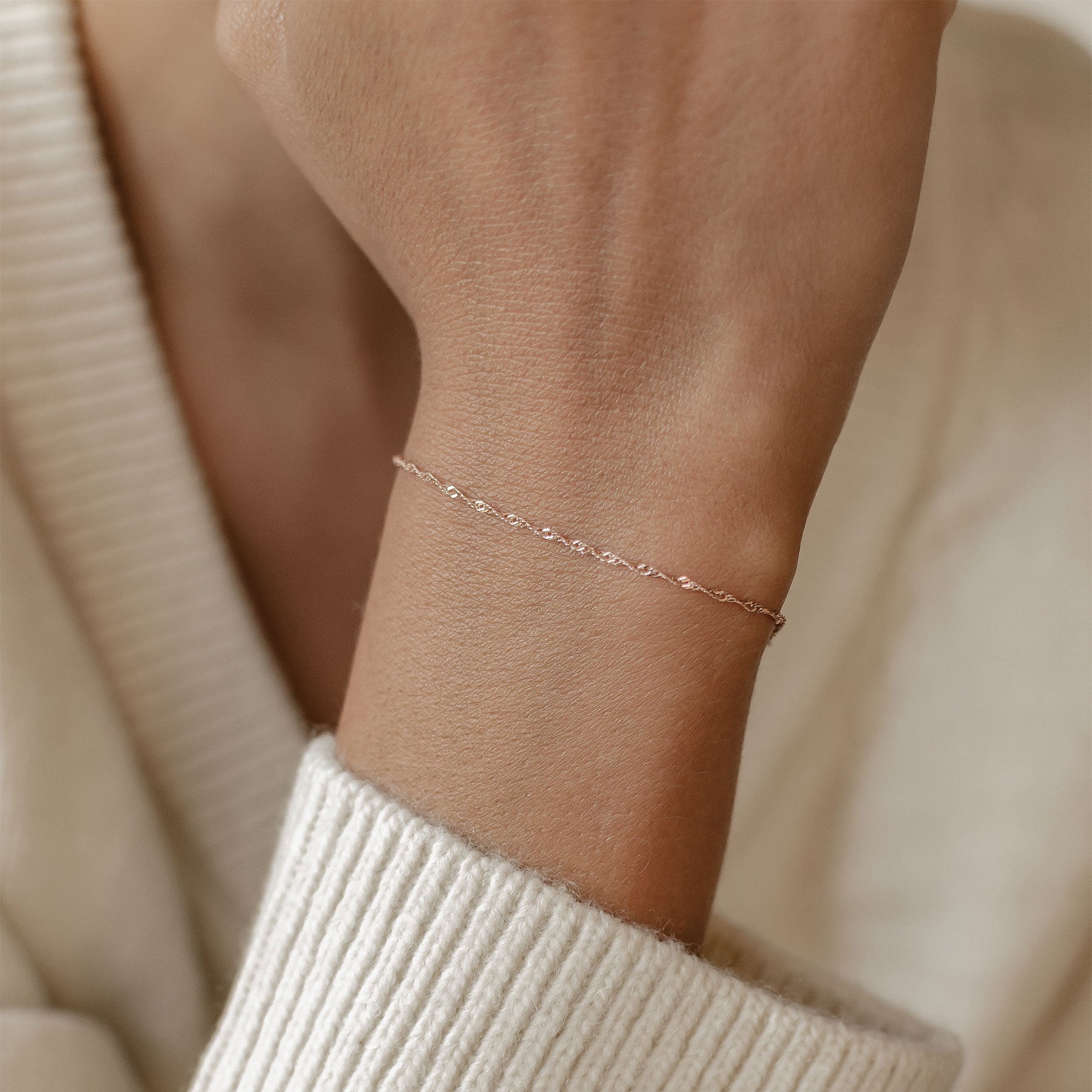 Brazalete de Cadena Fina Singapur Plata de Ley 925