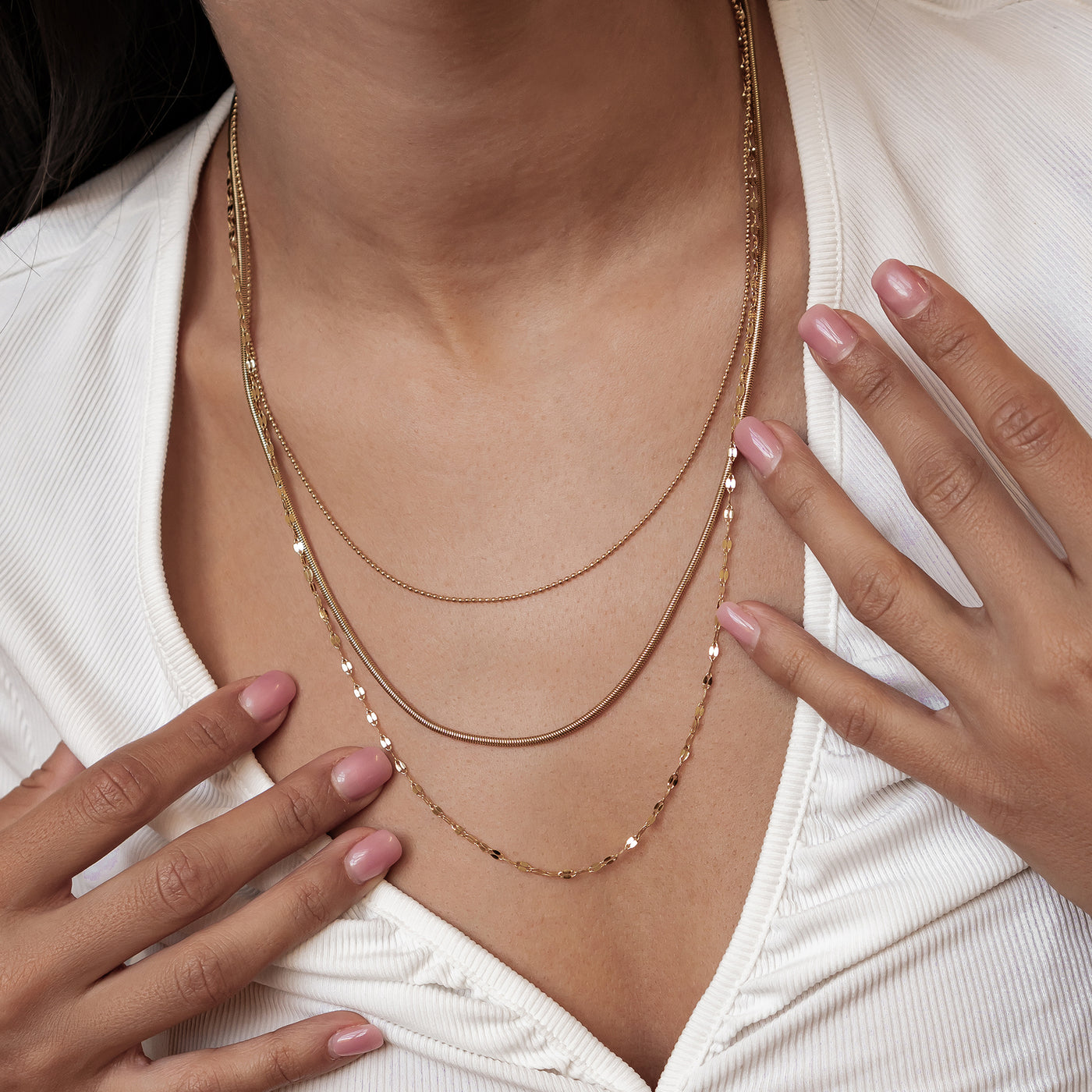Fine Triple Layer Chain Necklace Waterproof