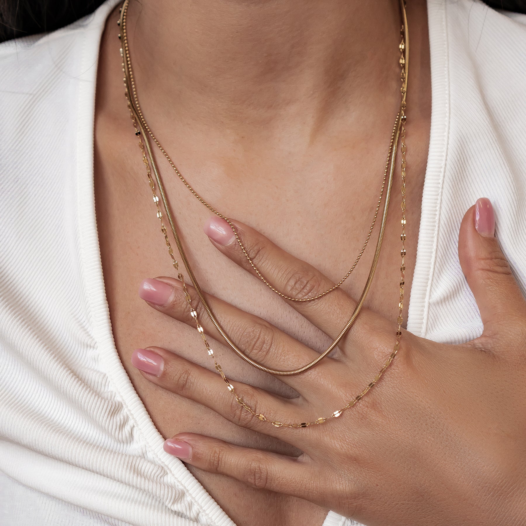 Fine Triple Layer Chain Necklace Waterproof
