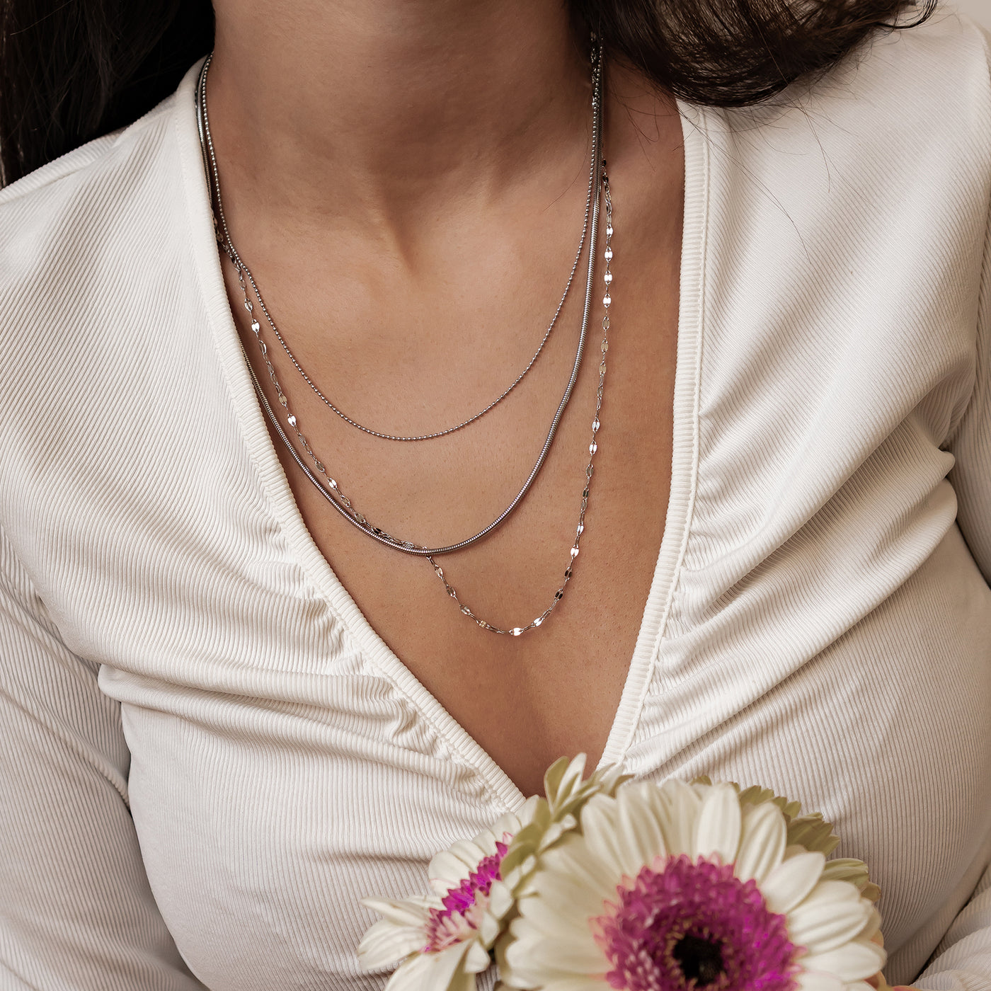 Fine Triple Layer Chain Necklace Waterproof