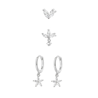 Flower Earrings Set Sterling Silver