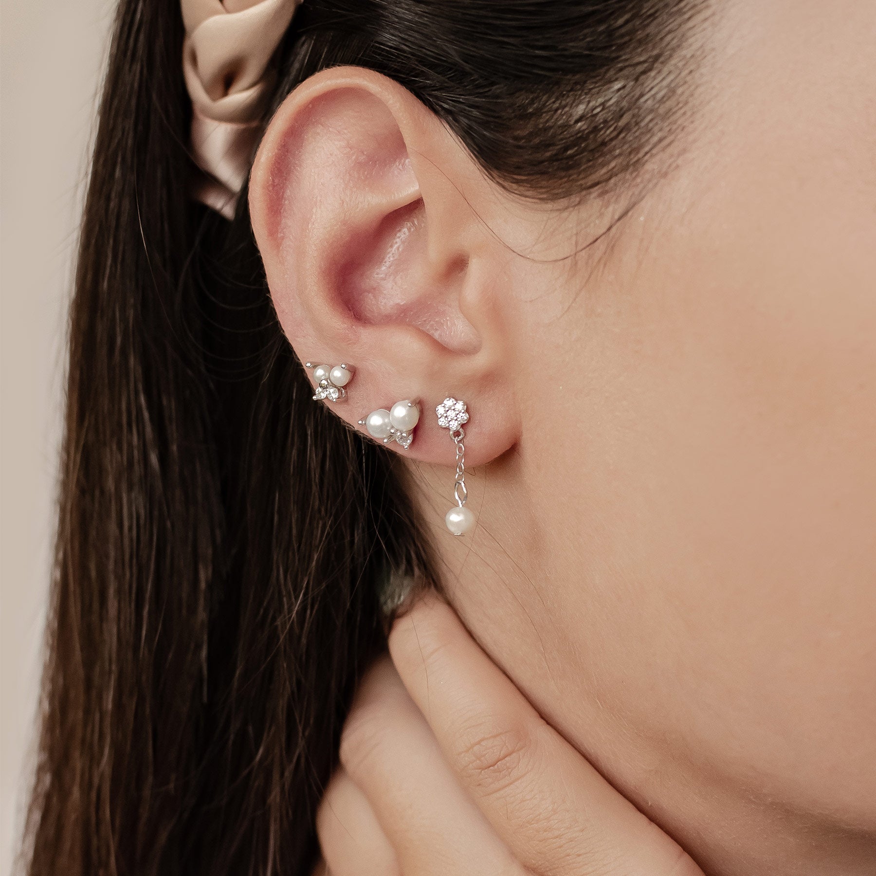 Set Pendientes Perla y Flor Plata de Ley 925