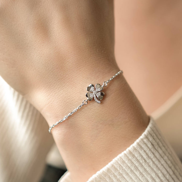 Brazalete Trébol Cuatro Hojas Plata de Ley 925