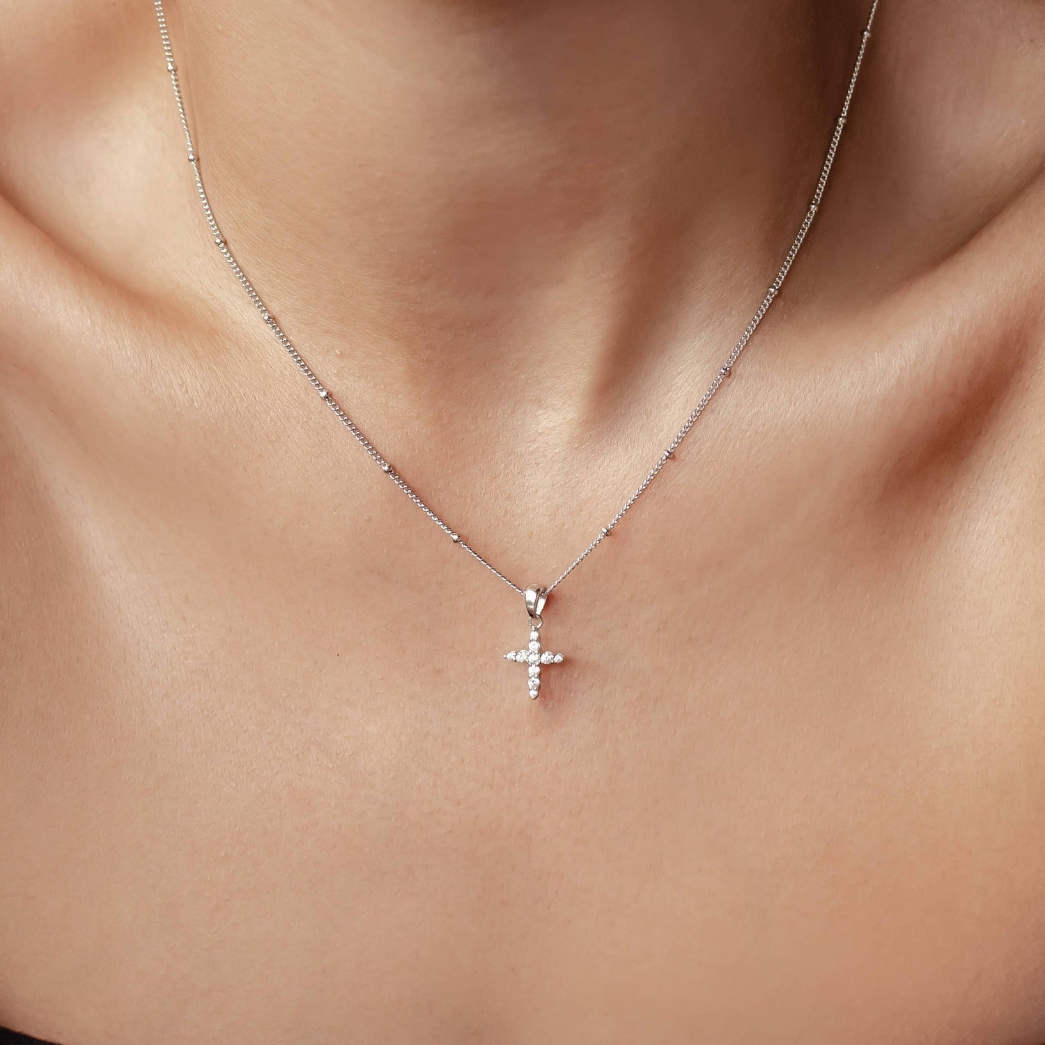 Edelstein Kreuz Anhänger Kette aus Sterlingsilber