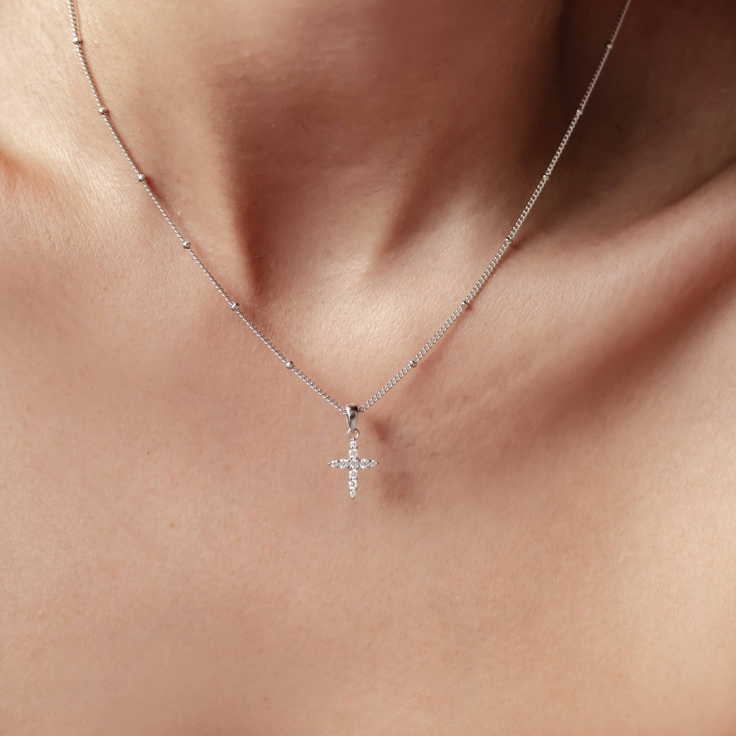 Edelstein Kreuz Anhänger Kette aus Sterlingsilber