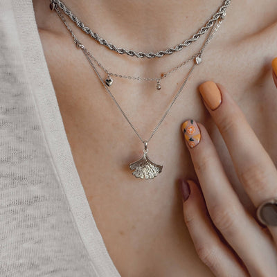 Collier Pendentif Feuille de Ginkgo Sterling Argent