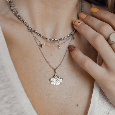 Collier Pendentif Feuille de Ginkgo Sterling Argent