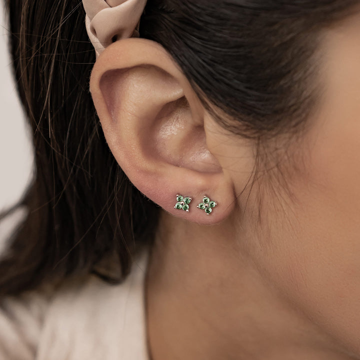 Pendientes de Botón Margarita Verde Plata de Ley 925