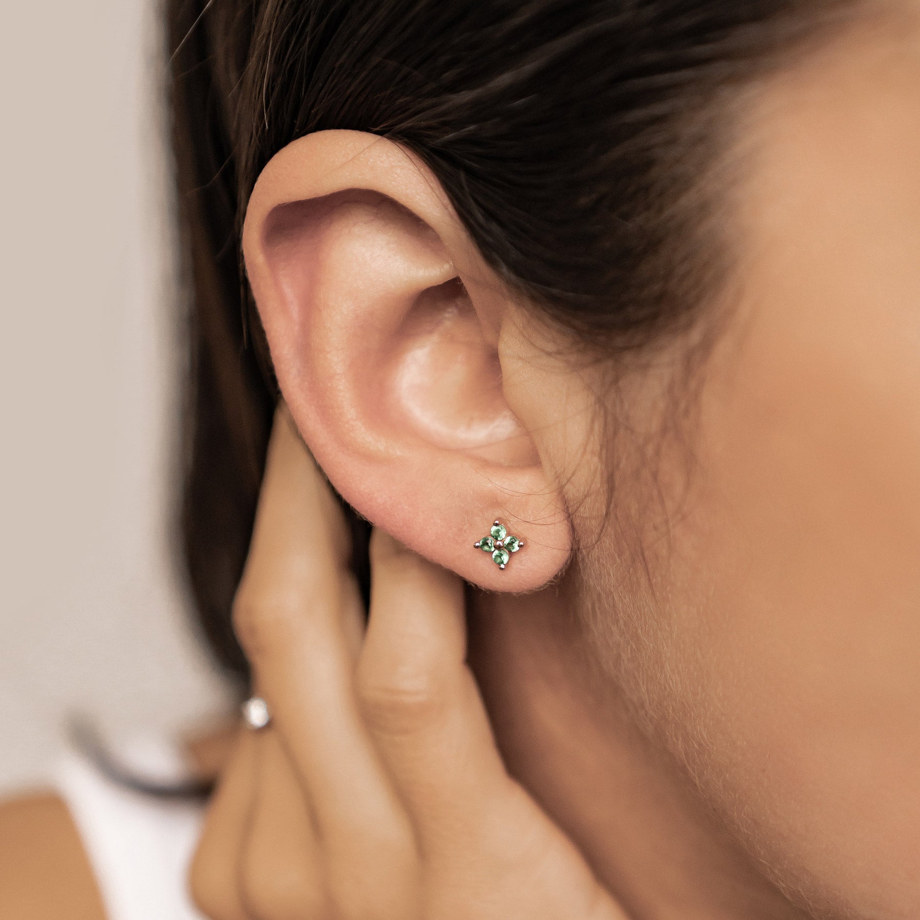 Pendientes de Botón Margarita Verde Plata de Ley 925