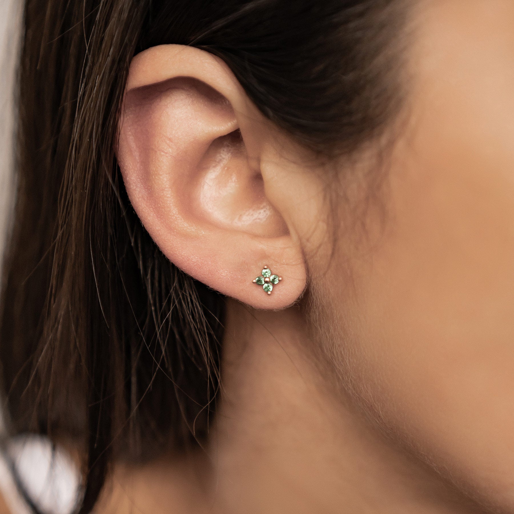 Pendientes de Botón Margarita Verde Plata de Ley 925