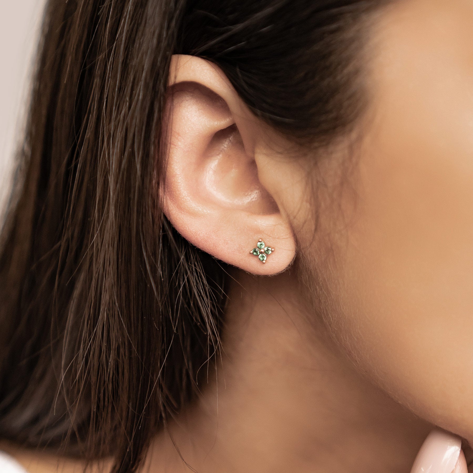 Pendientes de Botón Margarita Verde Plata de Ley 925