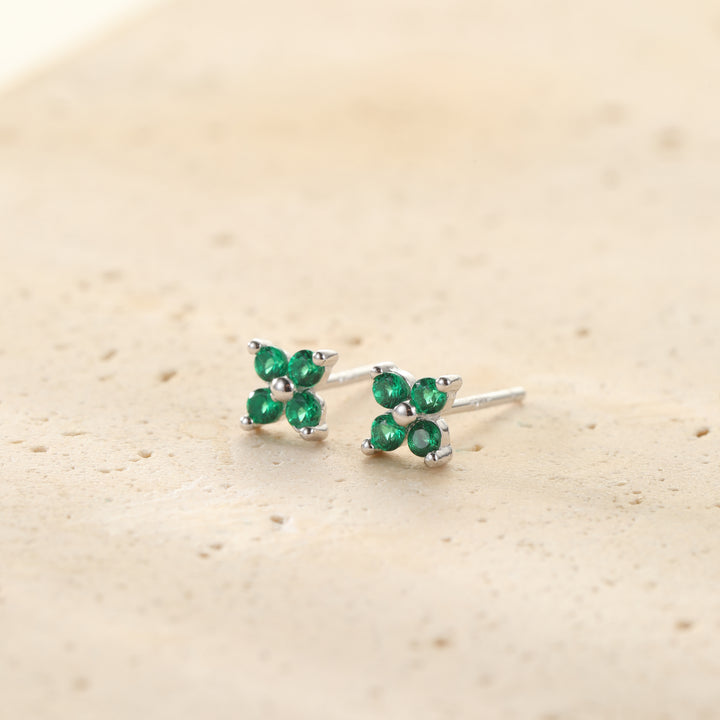 Pendientes de Botón Margarita Verde Plata de Ley 925