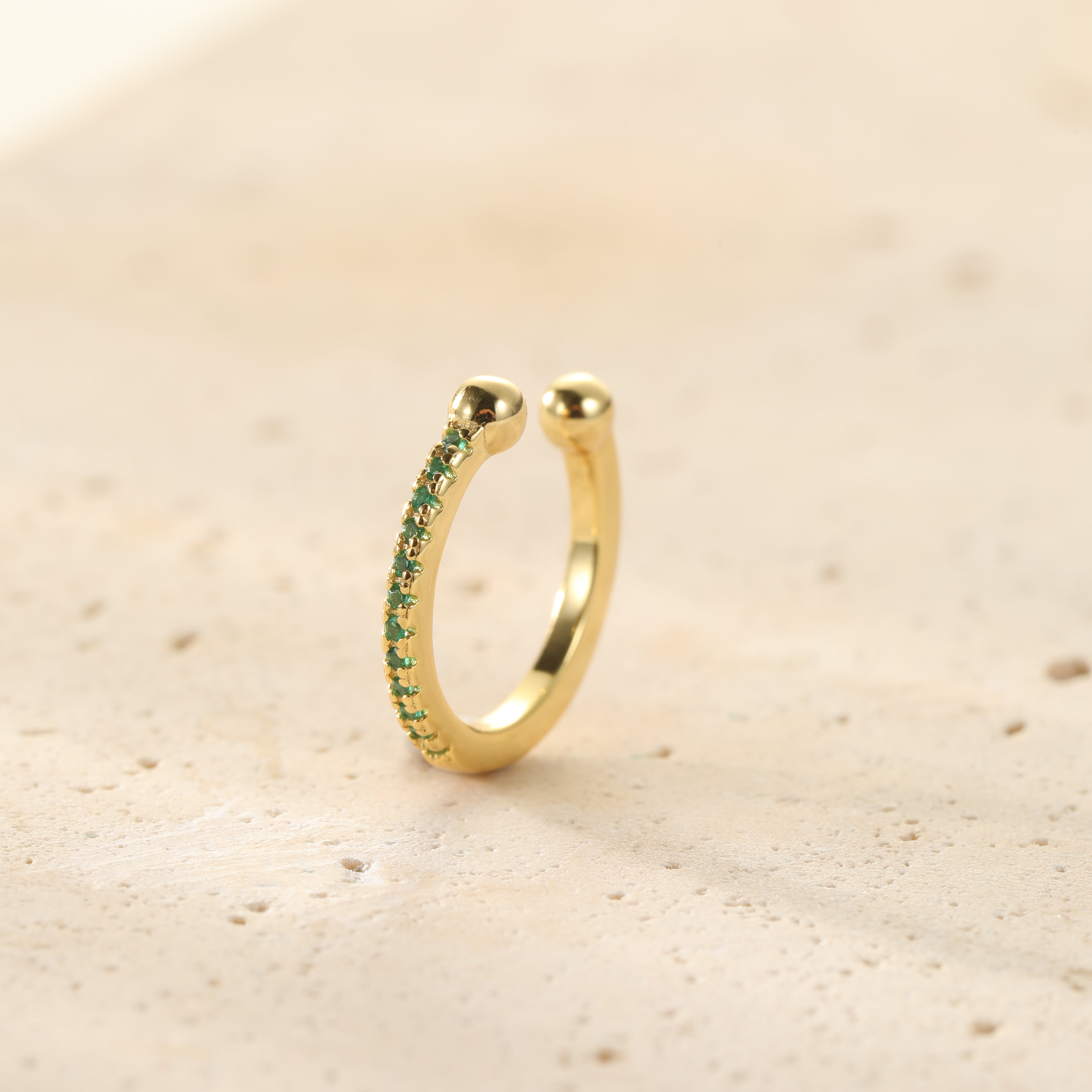 Pendientes Ear Cuff de Diamante Verde Plata de Ley