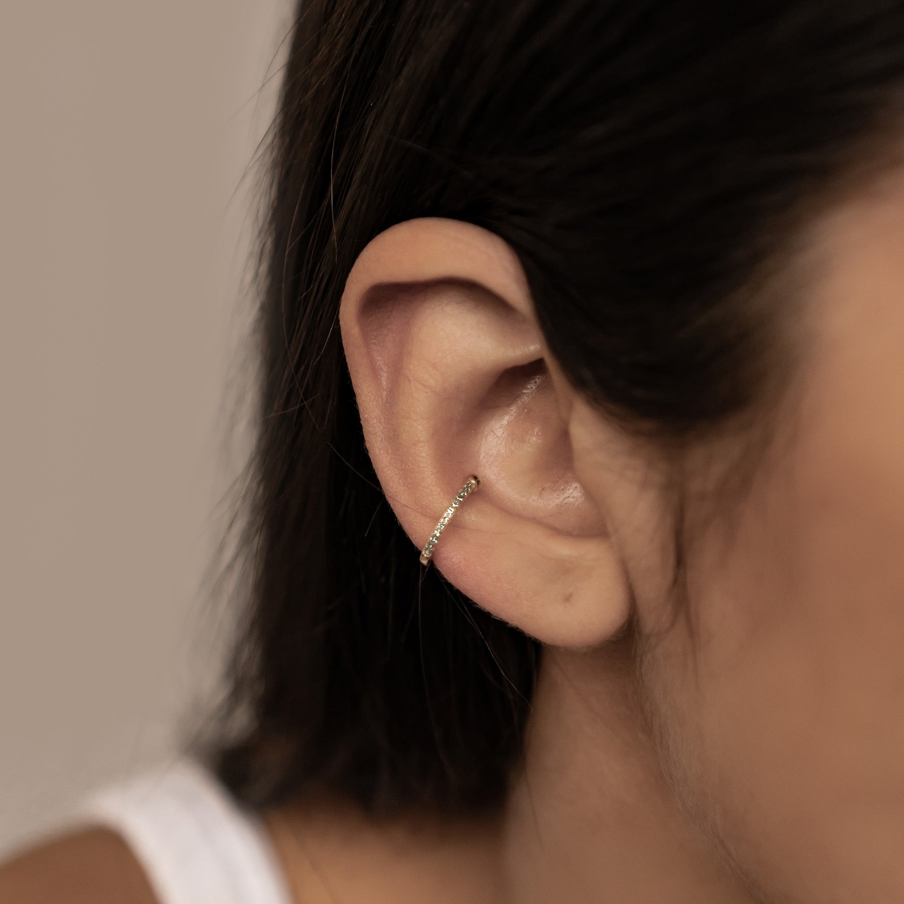 Pendientes Ear Cuff de Diamante Verde Plata de Ley