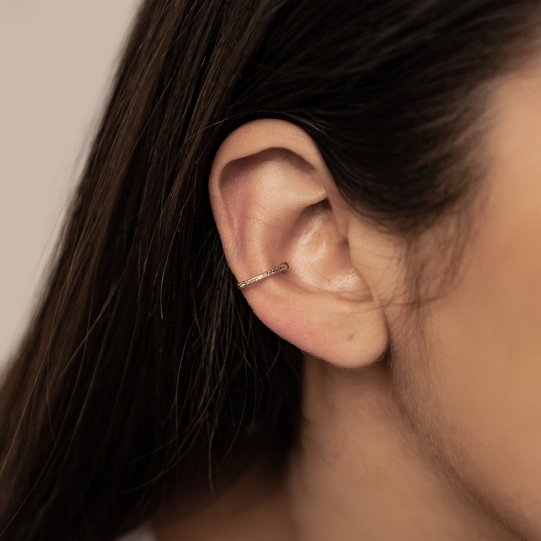 Pendientes Ear Cuff de Diamante Verde Plata de Ley