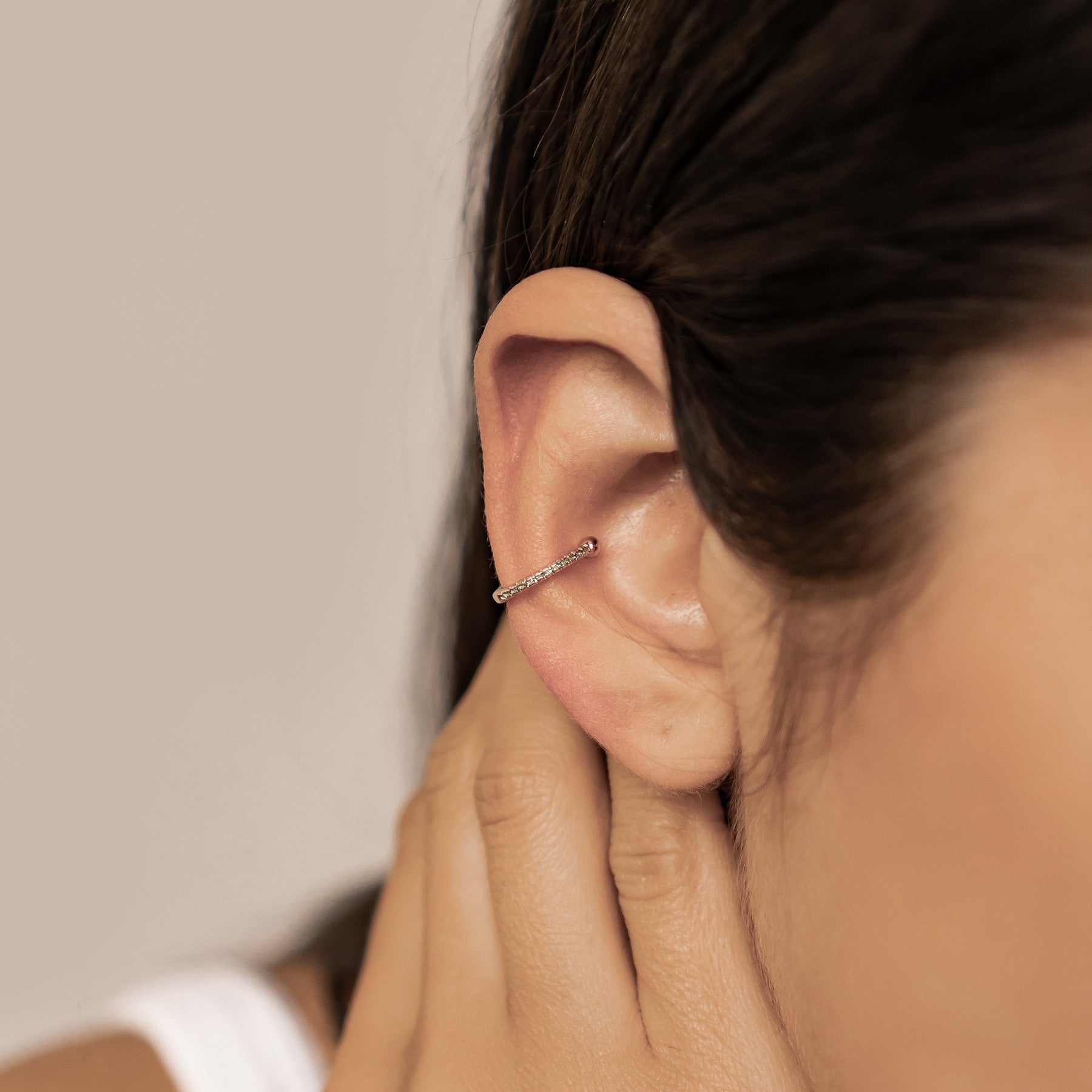 Pendientes Ear Cuff de Diamante Verde Plata de Ley