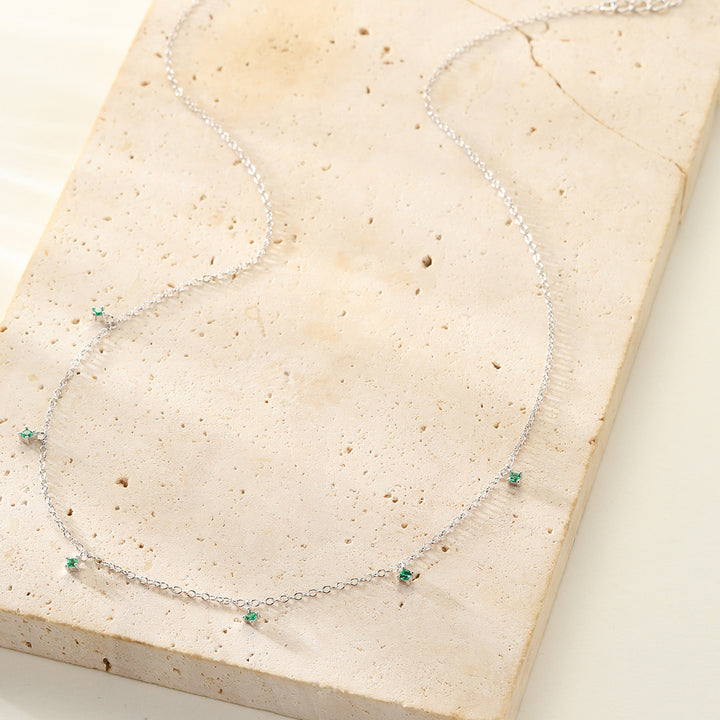 Collier Charme Pierre Vert Argent Sterling