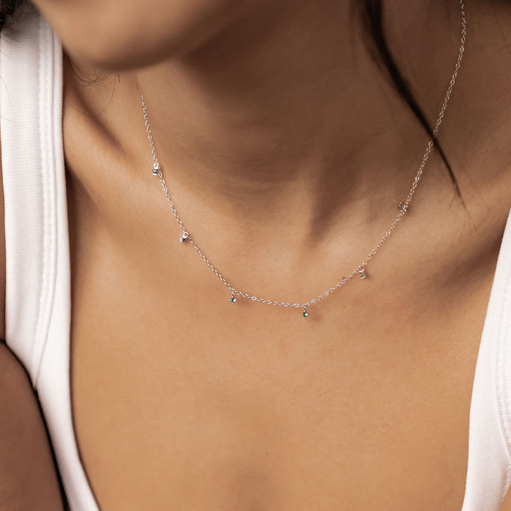 Collier Charme Pierre Vert Argent Sterling