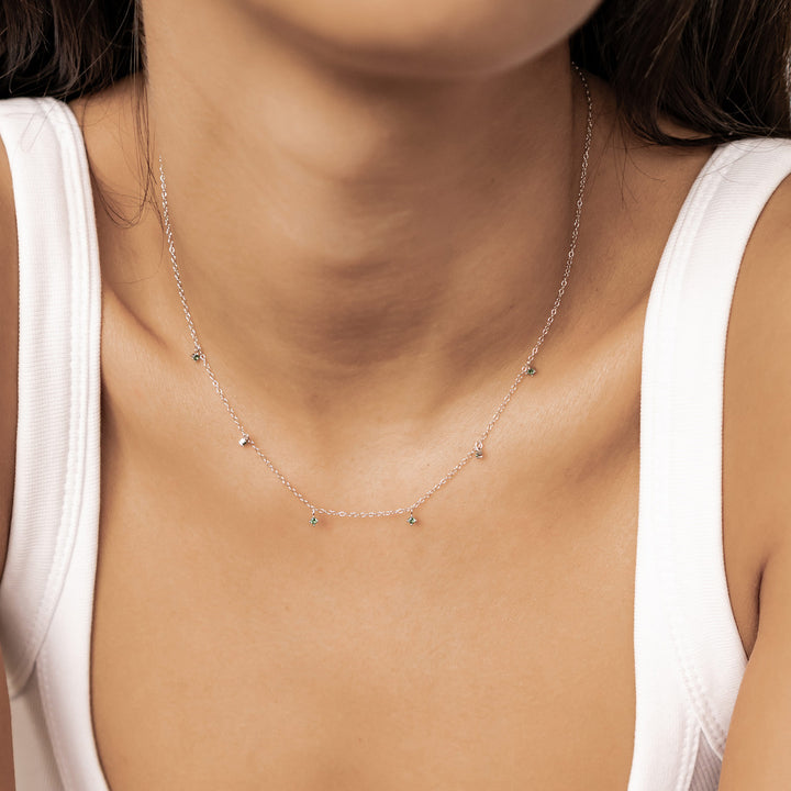 Collier Charme Pierre Vert Argent Sterling