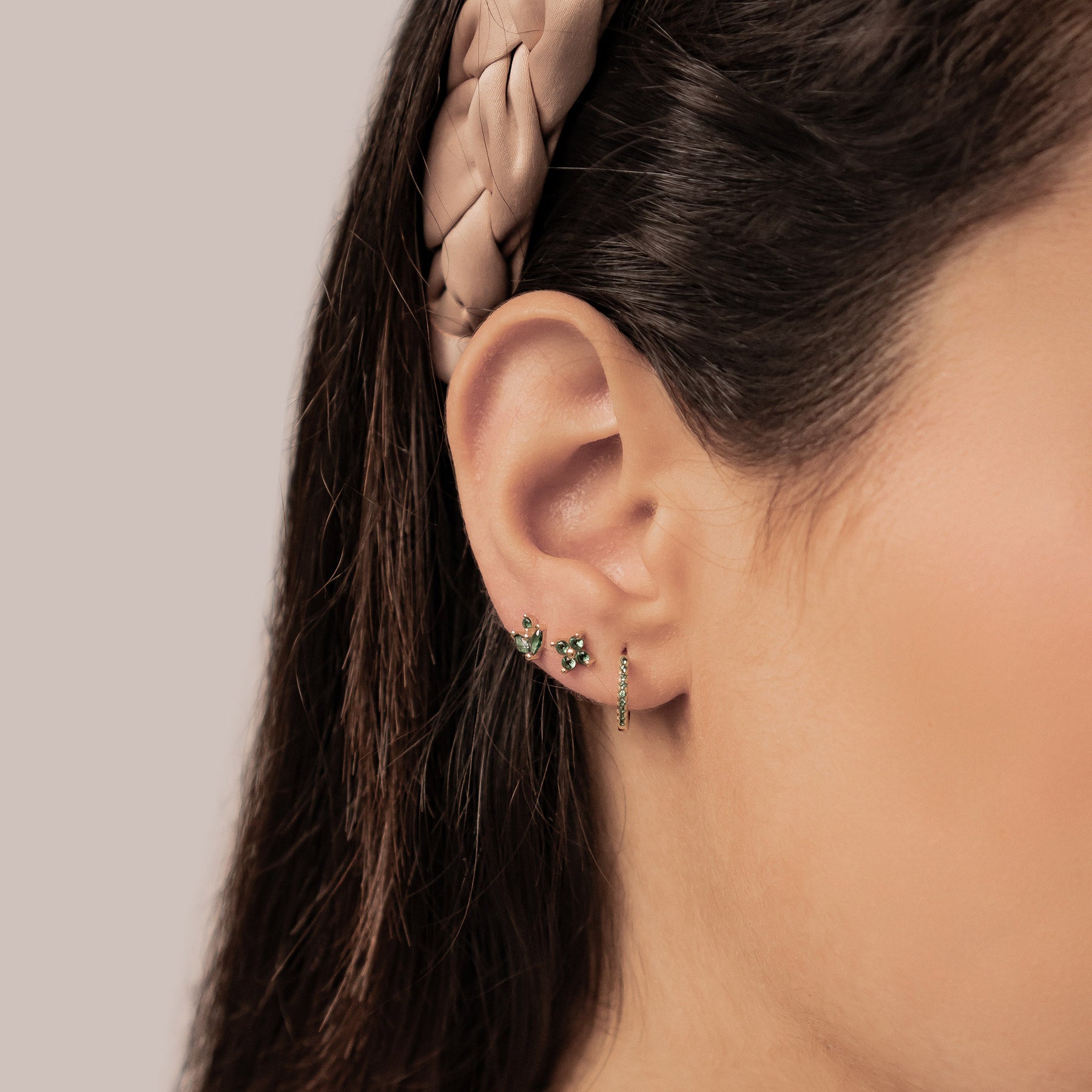 Green Gemstones Earring Set Sterling Silver