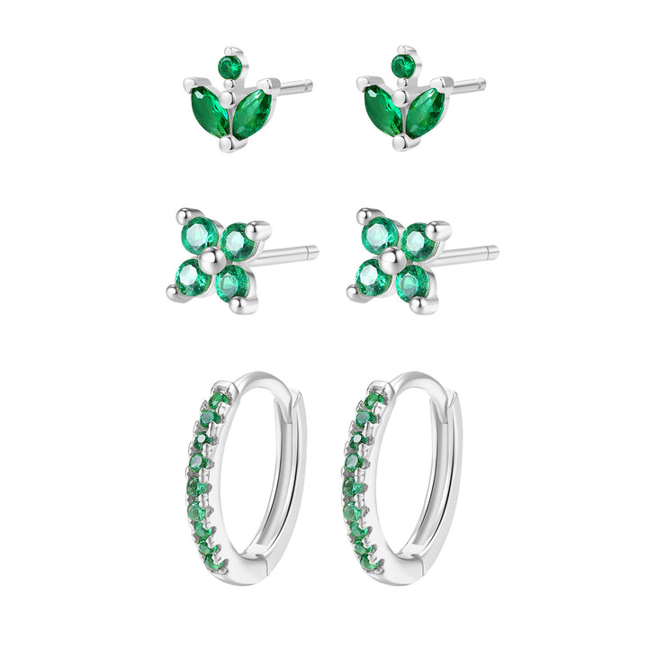 Set Boucles d’Oreilles Pierres Vertes Argent Sterling