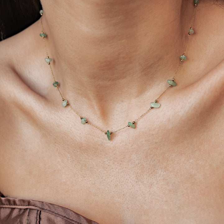 Collier Perles Pierre Verte Waterproof
