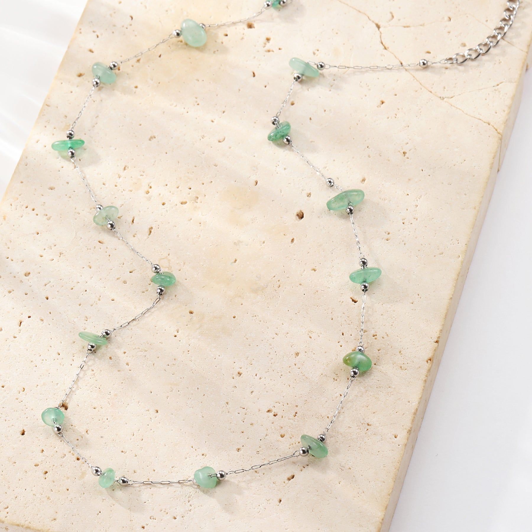 Collar Cuentas Piedra Verde Waterproof