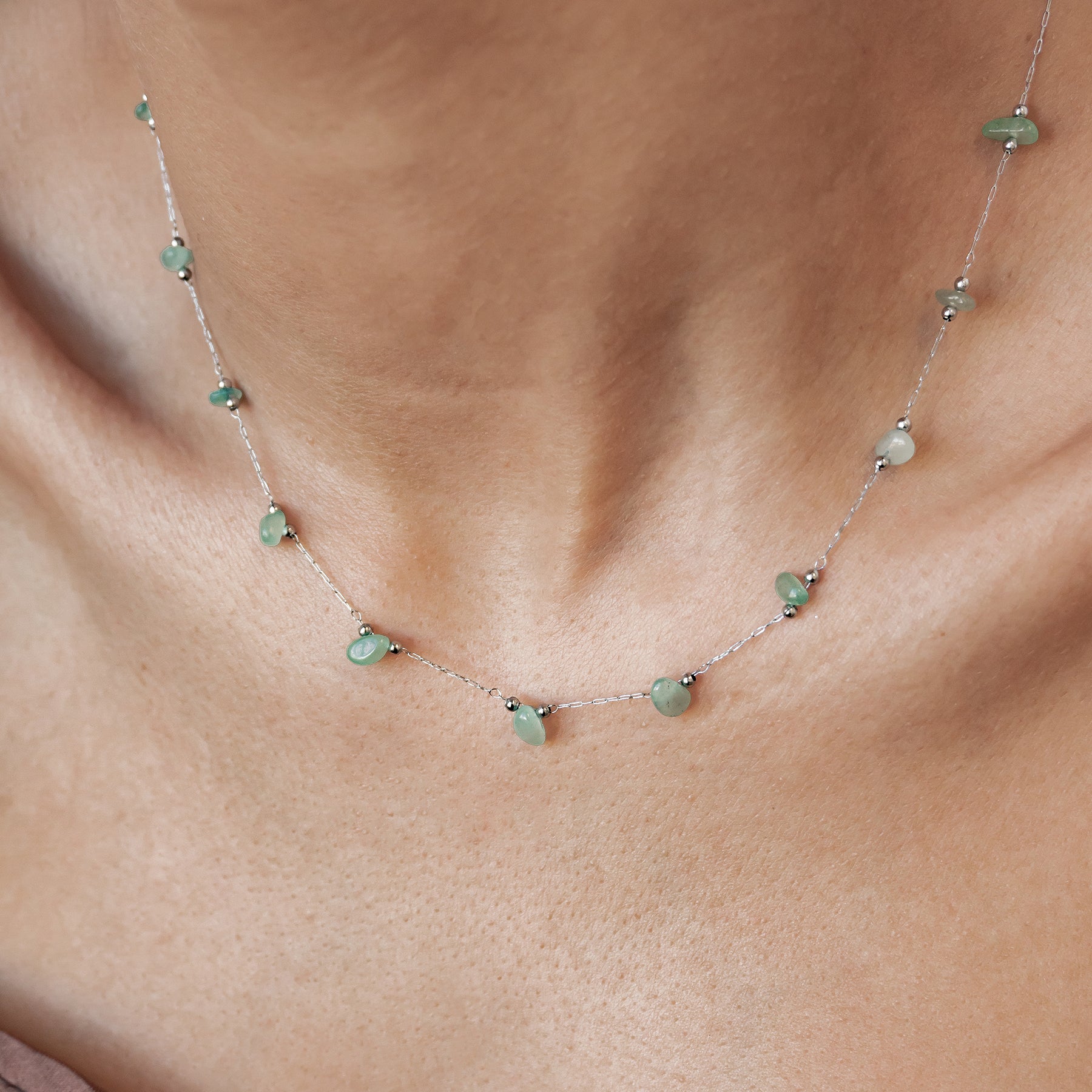 Collar Cuentas Piedra Verde Waterproof